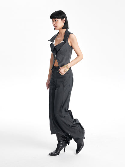 TINYIN heavy work patchwork wide-leg versatile black pants -GASSY