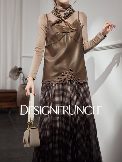 DGU "Wind Hidden Woman" maroon suspender layered slimming layered top - LAYE.