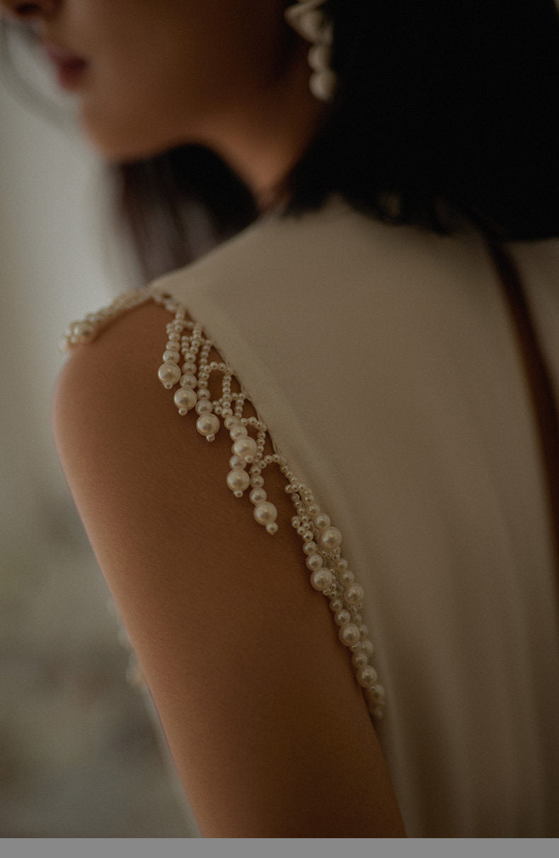 GOUDIN bridal white long evening dress-PIPER.