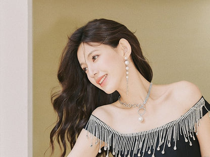 DOLLY Elegant European Style Diamond Pearl Tassel Chic Earring-CAMILA