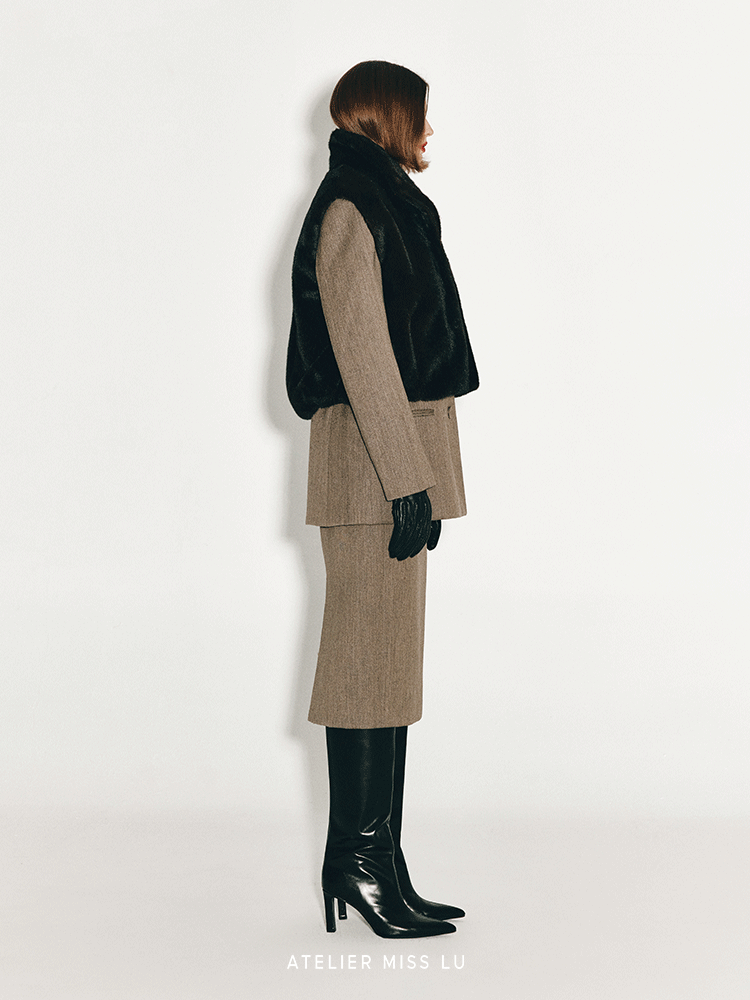 ATELIER MISS LU Retro Versatile Imitation Fur Vest - HONEY.