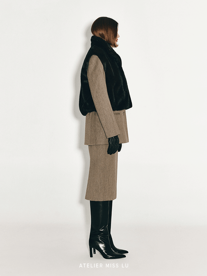 ATELIER MISS LU Retro Versatile Imitation Fur Vest - HONEY.