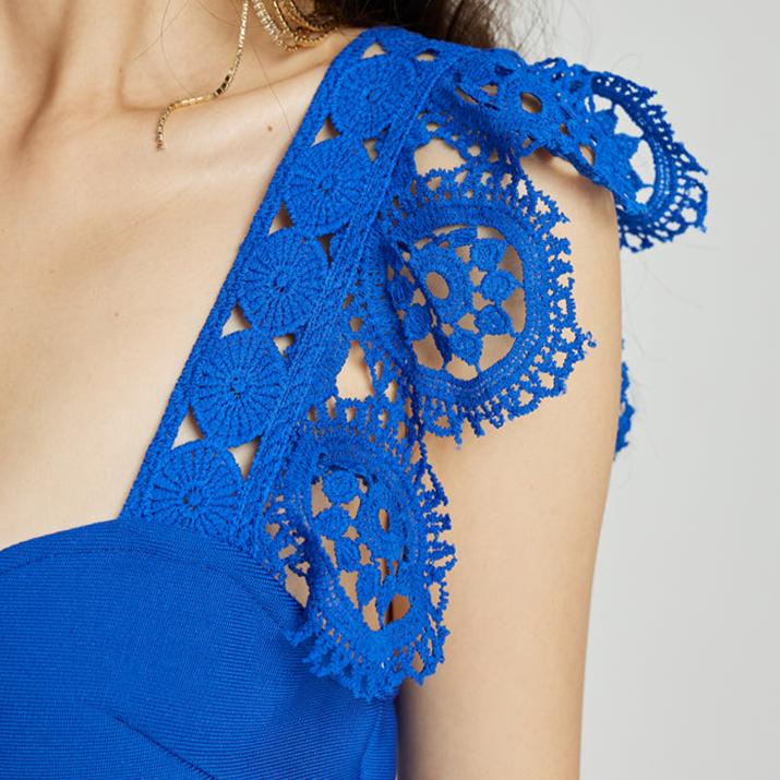 DOLLY Elegant White/Yellow V-Neck Sleeveless Lace Midi Birthday Guest Dress-THALIA