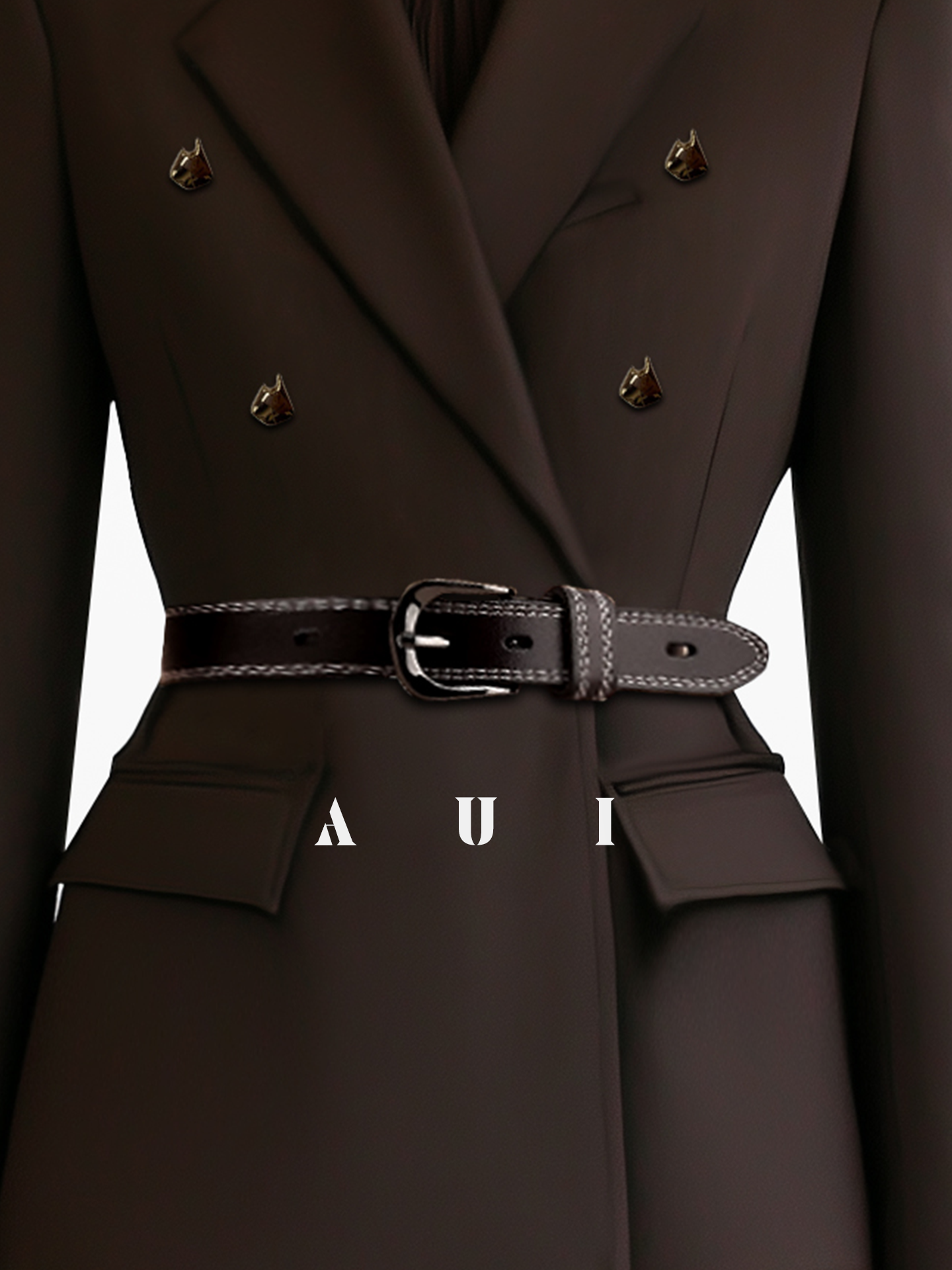AUI Mocha Blazer Professional Commuter Pleated Two-Piece Suit Skirt - Hea.