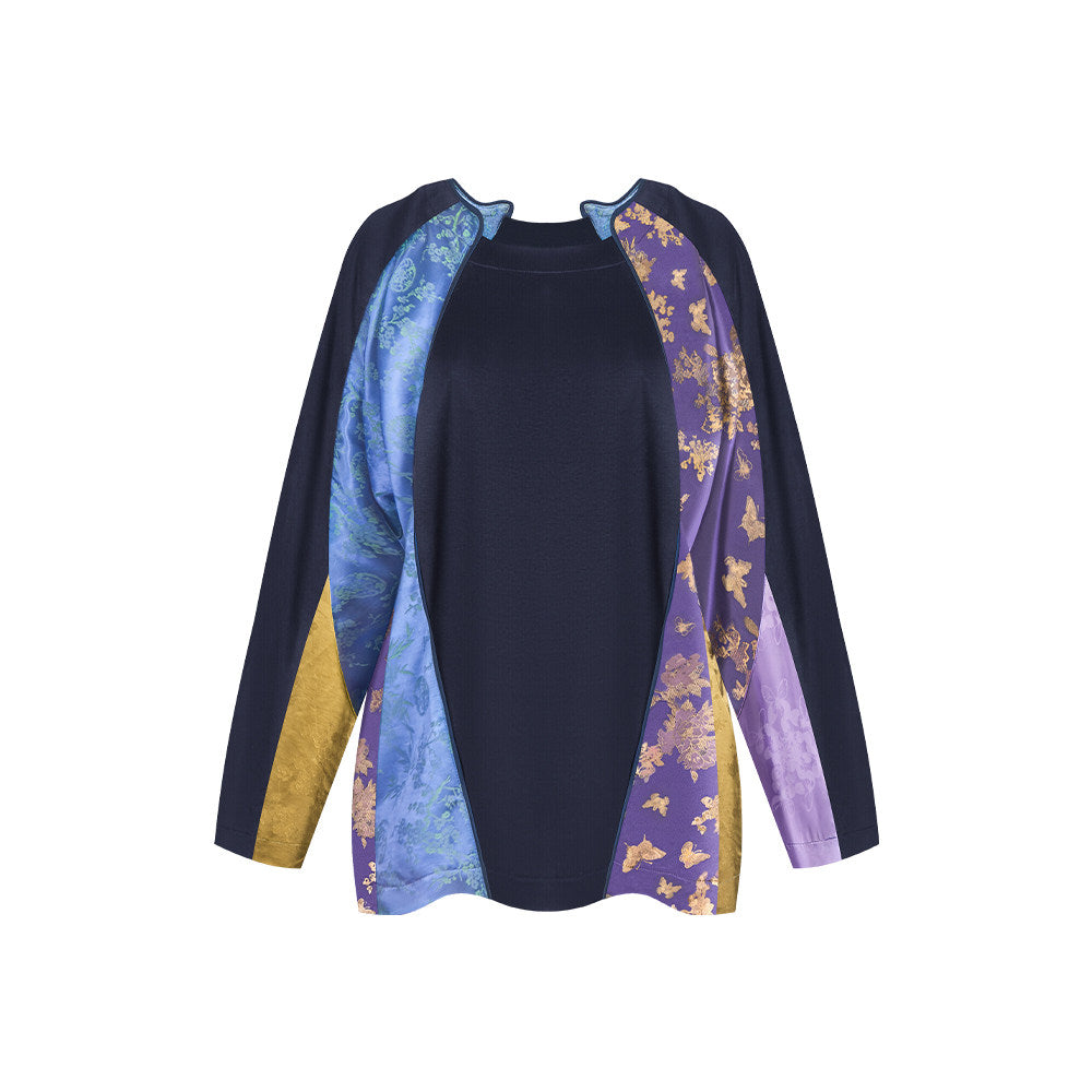 TUYUE Jacquard Paneled Sporty Silhouette Long-Sleeved T-Shirt- BLAKE.