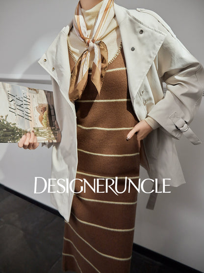 DGU "Suqi" beige trench coat loose mid-length commuter versatile slimming top - Charlotte.
