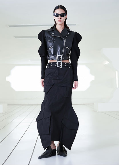 ANNAKIKI  geometric split workwear style skirt - JIHYO.