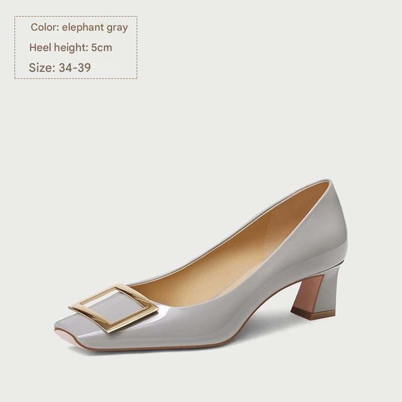 PJJUU thick metal square buckle high heels - VALLENT.