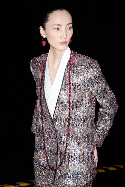 M essential Ma Kai designer Yao Ye embroidered deep V-neck straight suit - FAY.