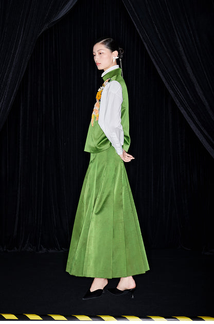 M essential Mackay designer Emerald Green Silk Anemone Raffia Embroidery Vest - jack.