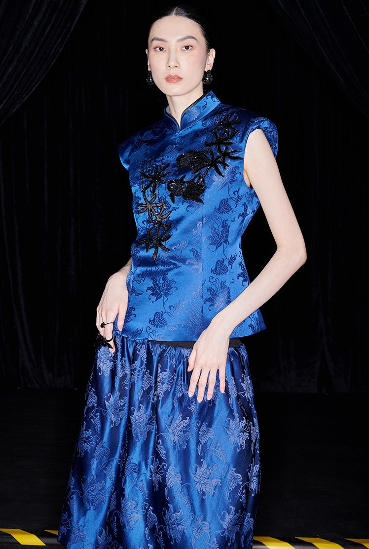 M essential Ma Kai designer Haiqing jacquard fish algae pattern nail beads vest - PEAC.