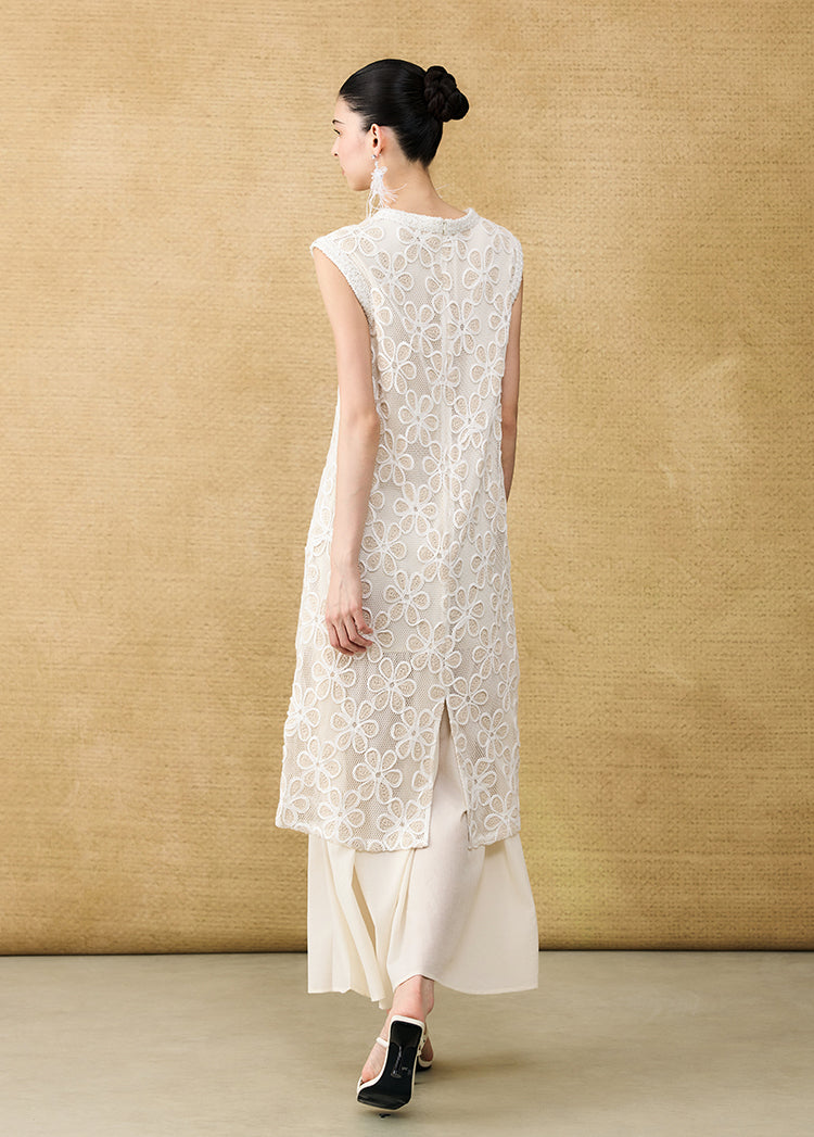 HECO Chinese style two pieces embroidered mesh spliced long dress - MAGIC.