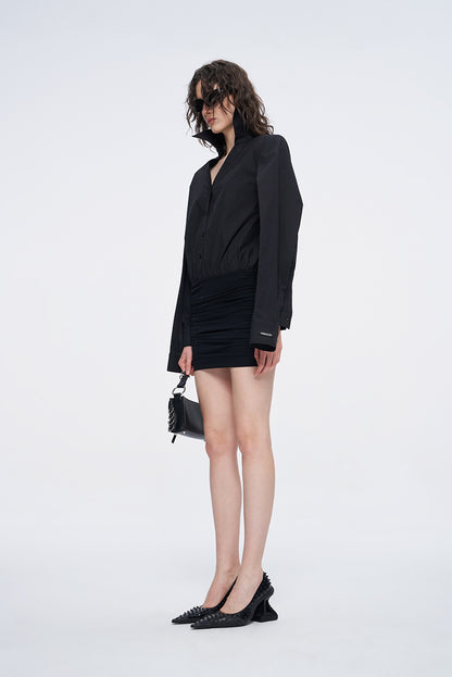 ANNAKIKI black double-sleeved needle shuttle spliced dress for women-FUMIHITO