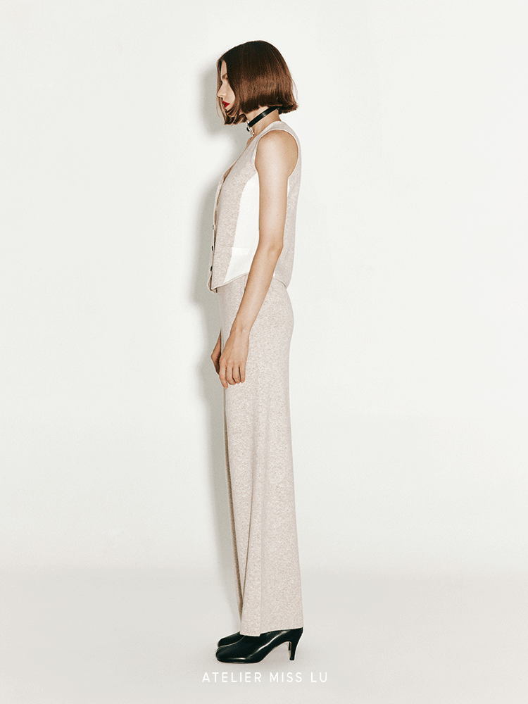 ATELIER MISS LU Fall/Winter cashmere and wool-blend wide-leg straight-leg pants- FIADH
