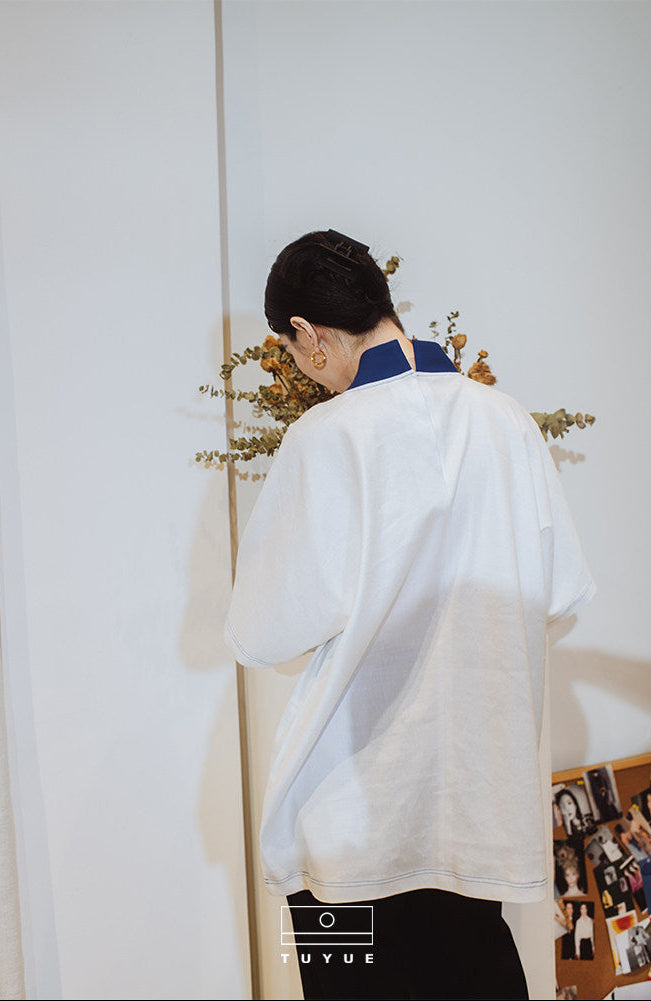 TUYUE White One-Piece Short Sleeve T-shirt- MORGAN.