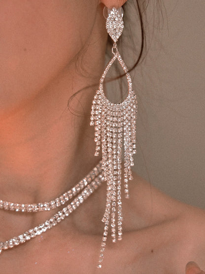 DOLLY High End Rhinestone Tassel Clip Earring-ARIA