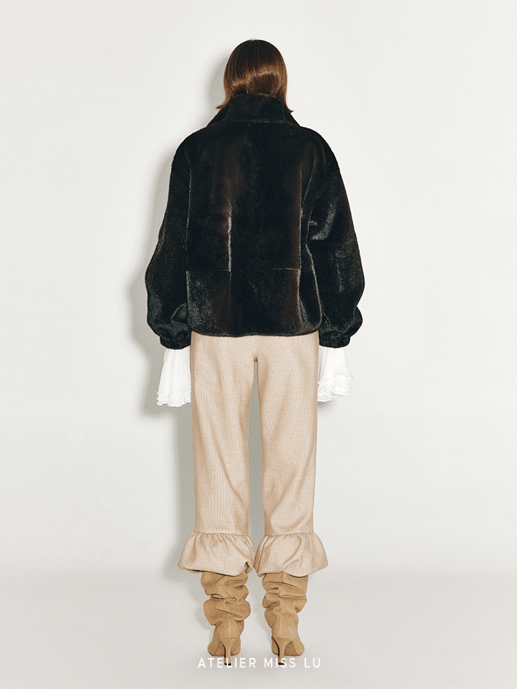 ATELIER MISS LU Large Pocket Design Faux Fur Zip Jacket - SAMPSON.