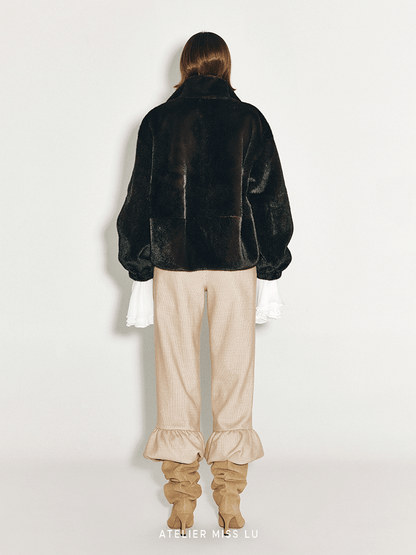 ATELIER MISS LU Large Pocket Design Faux Fur Zip Jacket - SAMPSON.