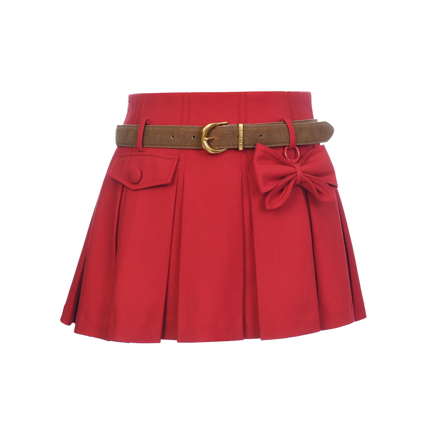 FAME A-Line Bow Charm Pleated Skirt with Belt - AVON.