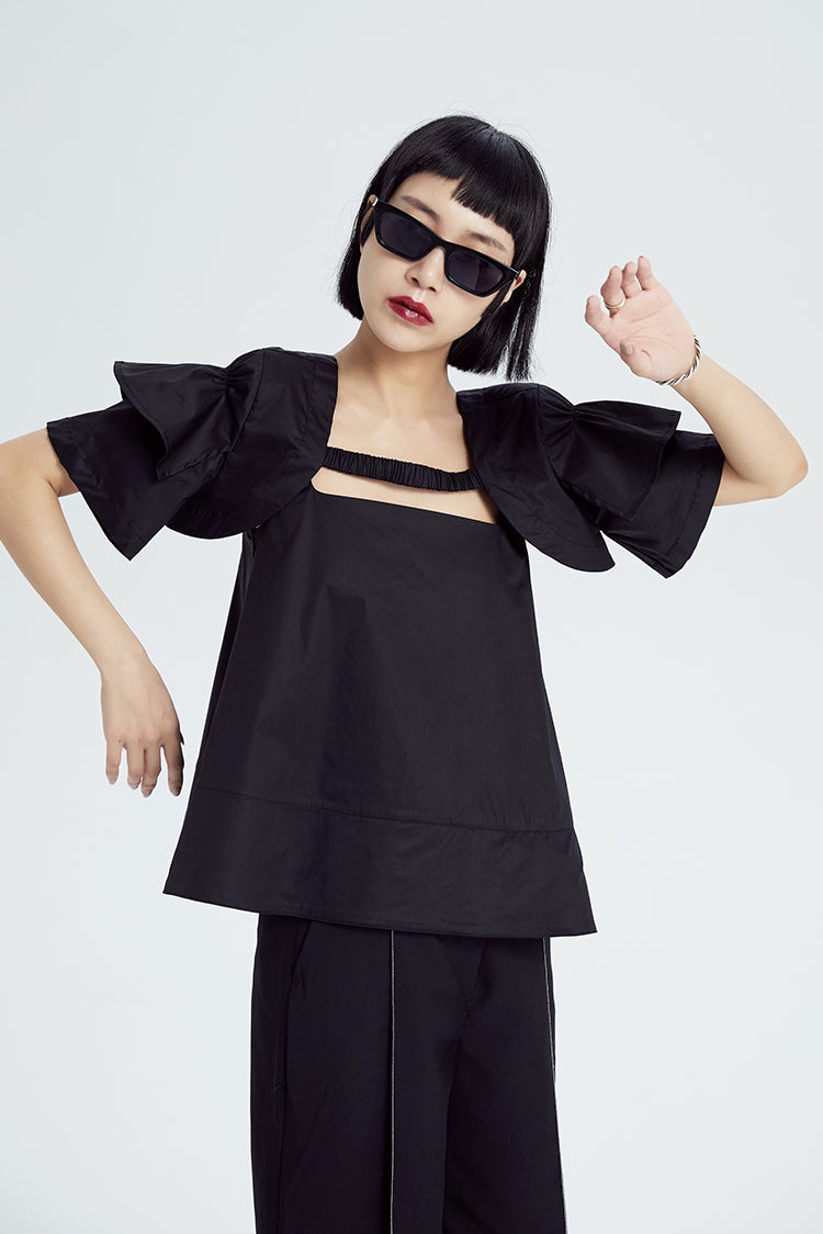 TINY IN double-sleeved vest two-piece women's two wear black Top-LIGHT