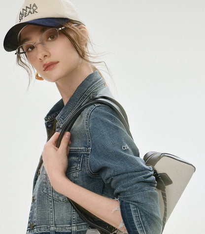 ANNASPEAK Denim  Wash Short Small Long  Denim Jacket-AYO.