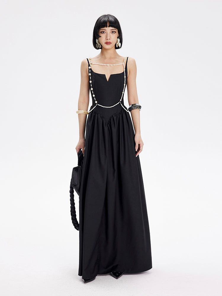 TINY IN petal-shaped waist-panelled slip black dress-HANDS