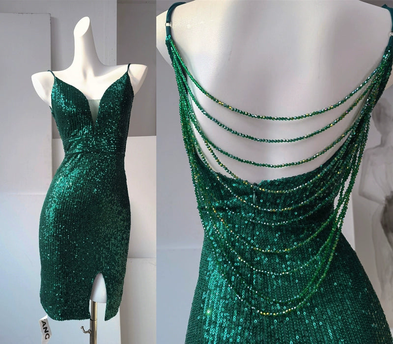 DOLLY Elegant Deep V-Neck Sleeveless Sequin Long Slim Fit Evening Dress-IVONNE