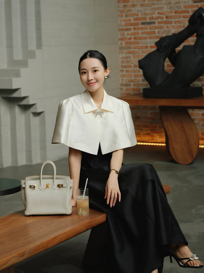 ATELIER MISS LU [Cloud Princess] rhinestone embellishment glossy cape crop top - SILL.