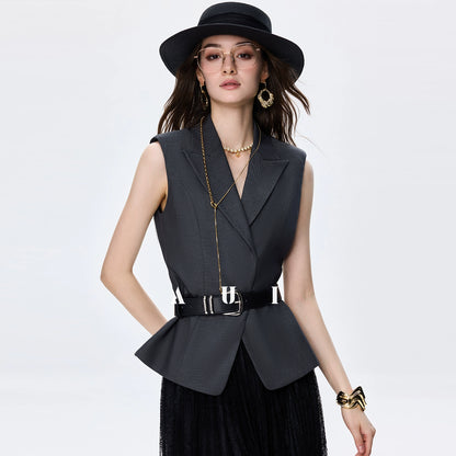 AUI Black  Professional Short Small Blazer Sleeveless Slim Suit -  Ha-yoon.