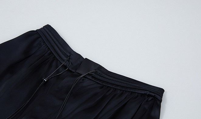 ZHUCHONGYUN  black flower bud drawstring belt loose shorts--REVY.