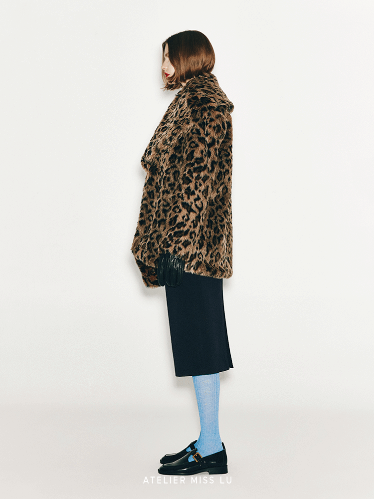 ATELIER MISS LU faux fur leopard print jacket with big lapels - MAY.