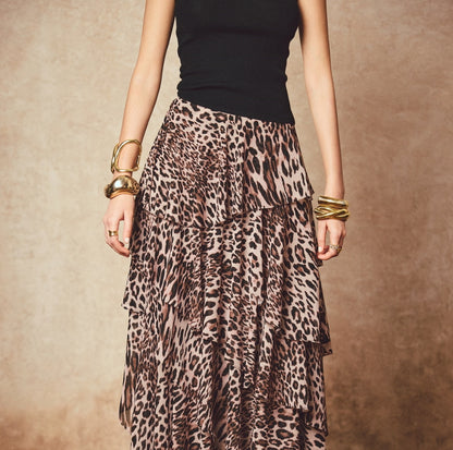 ANNASPEAK "Wilderness" layered leopard print flowing chiffon skirt-DIOR.