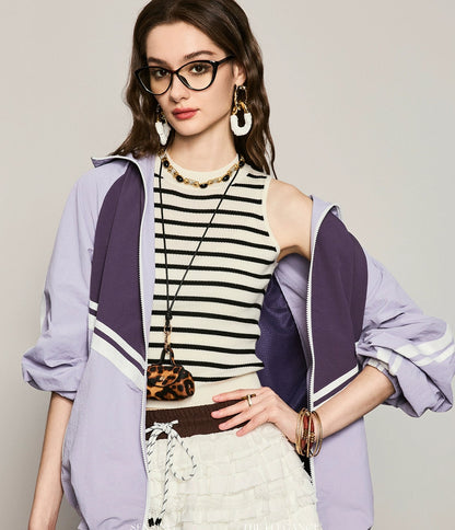 ANNASPEAK fashionable contrast color loose hooded jacket-KIM.
