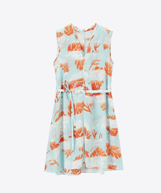 COMME MOI Lv Yan Designer Summer Vacation Print V-Neck Cropped Dress - MIA.