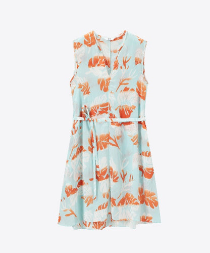 COMME MOI Lv Yan Designer Summer Vacation Print V-Neck Cropped Dress - MIA.
