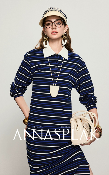 ANNASPEAK color loose striped knit long dress-MUA.