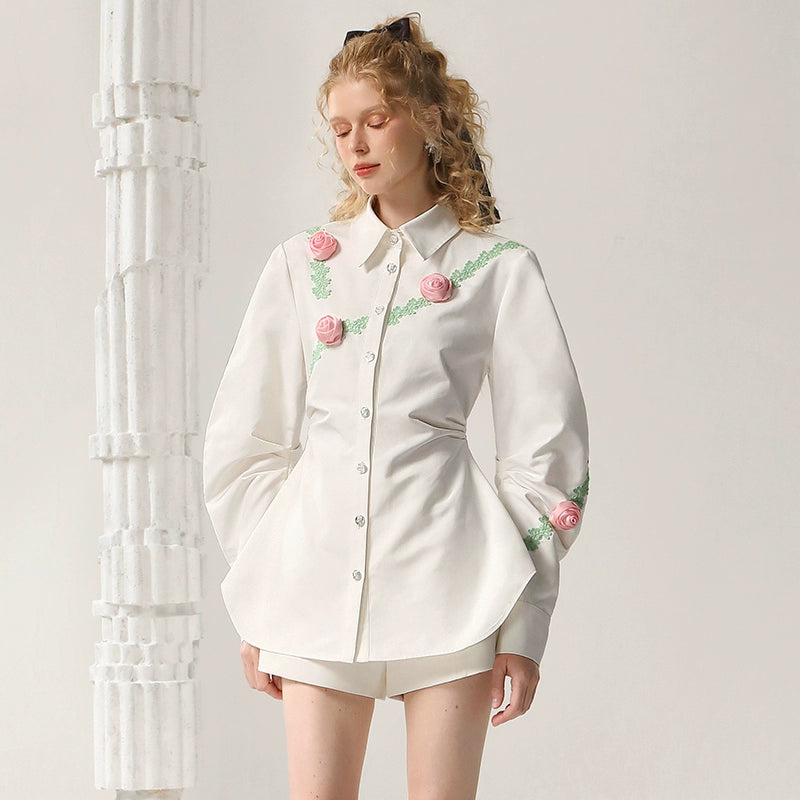 CHECOCRE Stubble French Girly Rose Mid-length Design Top - ELAINE