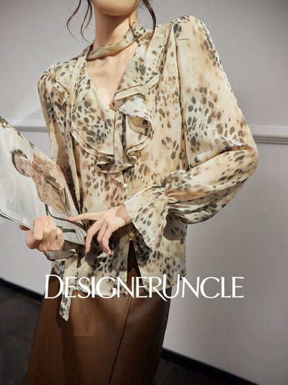 DGU "Twilight" leopard print new long-sleeved slimming foreign design top - Noah.