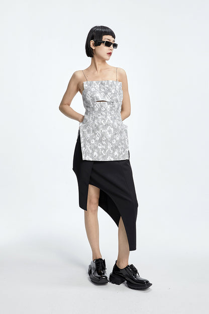 TINY IN chain irregular jacquard camisole women gray top-NANA