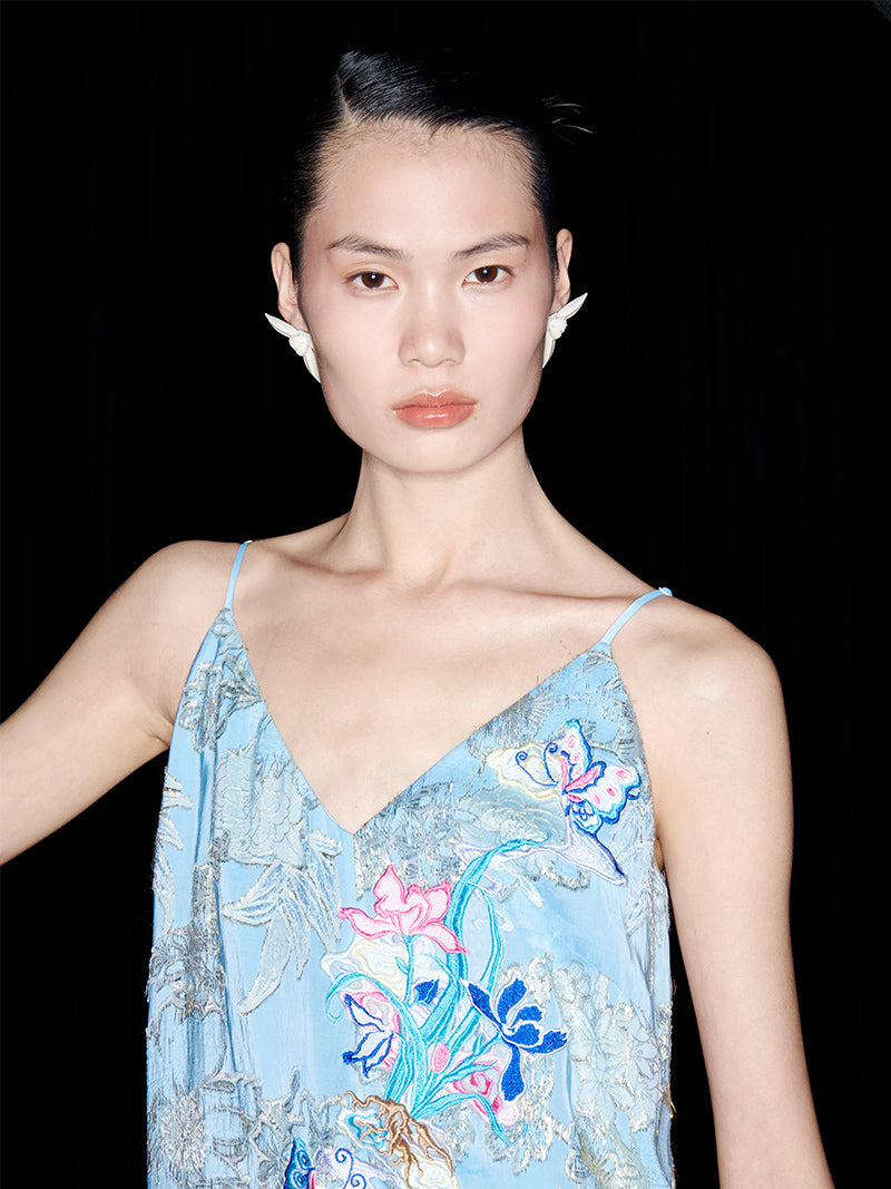 M essential Mackay designer butterfly embroidery bias slip dress pants - vuia wake.