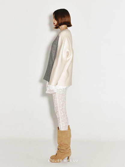 ATELIER MISS LU Fall/Winter Sheep Wool Texture Slightly Sheer Leggings - NARCISSA