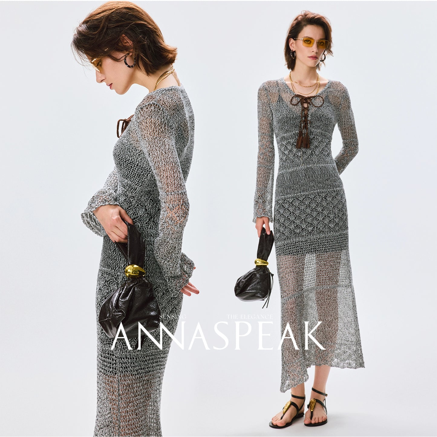 ANNASPEAK Fringe Lace-up Slim Knit Dress- CHACHA.
