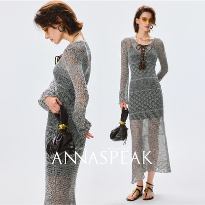 ANNASPEAK Fringe Lace-up Slim Knit Dress- CHACHA.