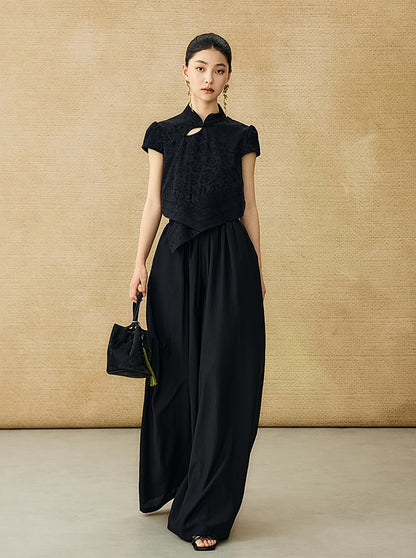 HECO Chinese acetate stand-up collar hollow buckle T-shirt - QUES.