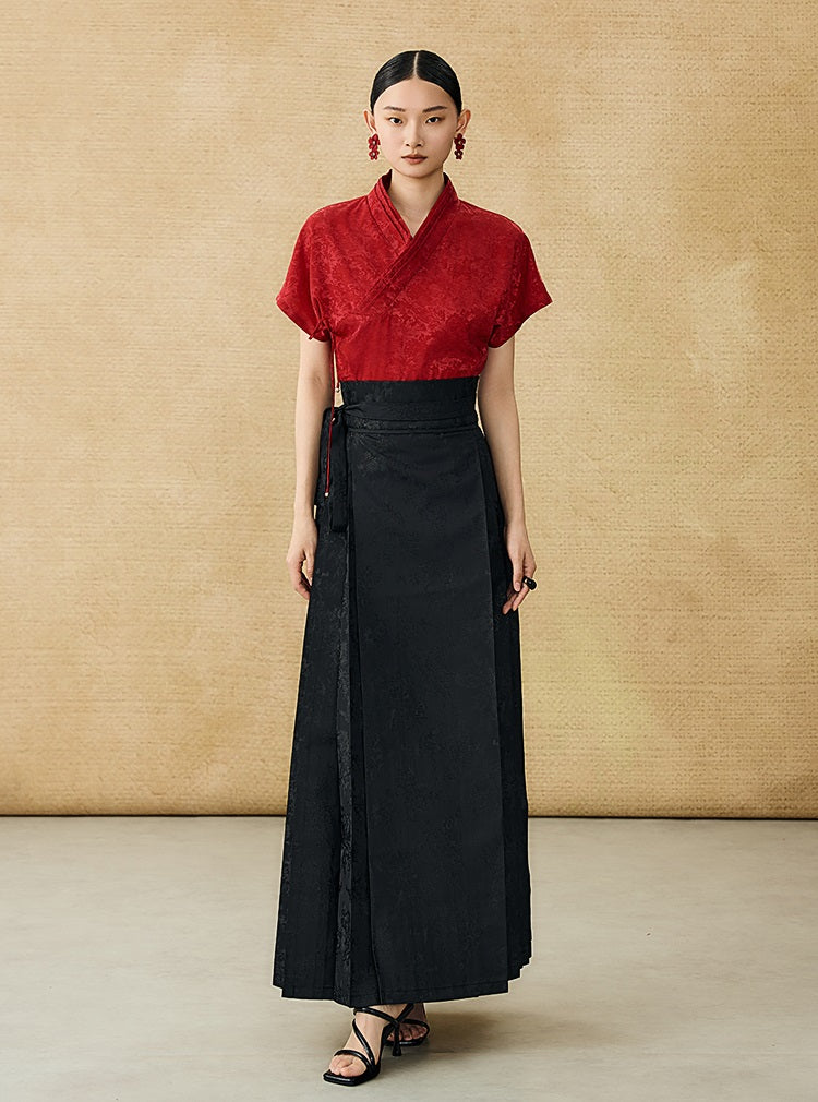 HECO Chinese style summer new slanted V-neck pinch pleated shirt - ASSURE .