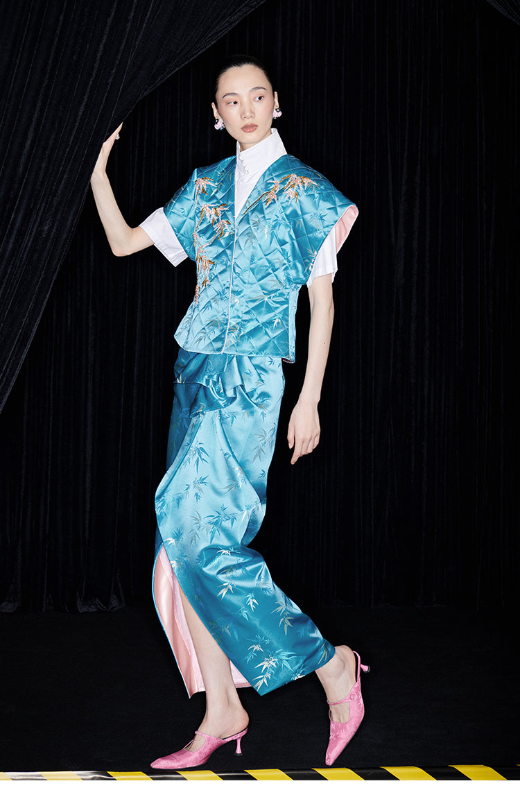 M essential Ma Kai designer golden autumn bamboo nail beads vest - bran.