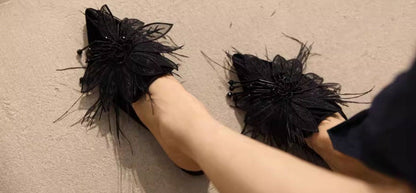 B-FEI embroidery rhinestone mules flat French sole-PSYKO.
