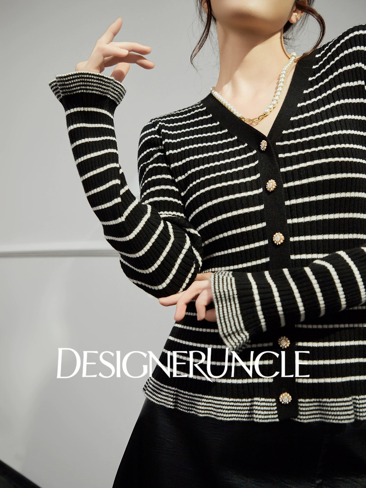 DGU "Ink Sequence" special black temperament and versatile slimming design striped jacket -  Francis ?