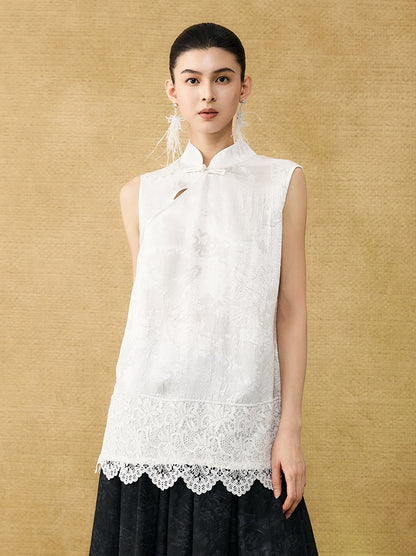 HECO Chinese diagonal placket buckle cool lion jacquard sleeveless top - CONNECT.