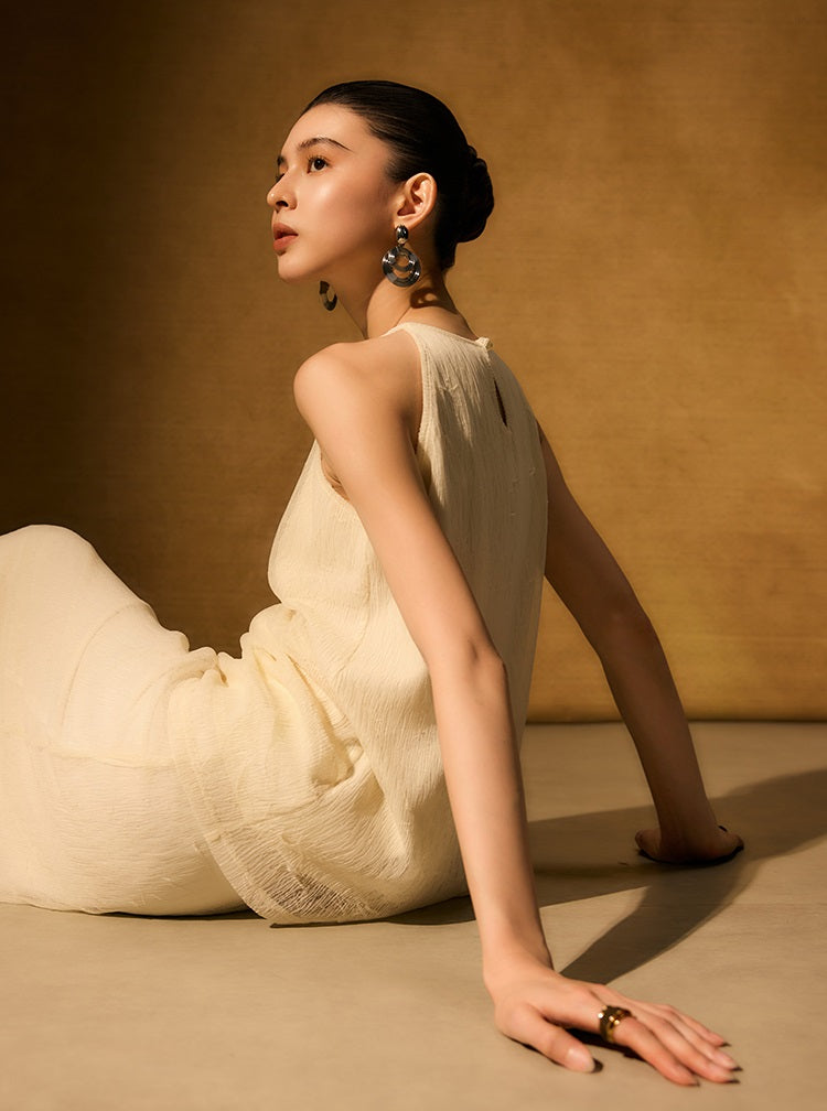 HECO Chinese style wrinkle elastic crew neck vest  age-reducing top - CAST.